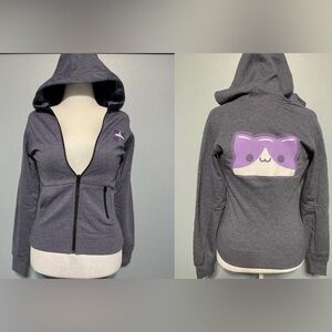 Clique Cat Cafe Zip Hoodie Gray Full Zip Jacket Embroidered Cat Graphic XS NWT